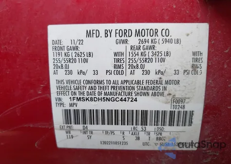 2022 Ford Explorer Xlt z USA, uszkodzony, nr VIN 1FMSK8DH5NGC44724